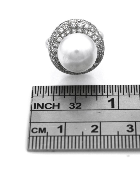 White South Sea Pearl and Diamond Halo Ring